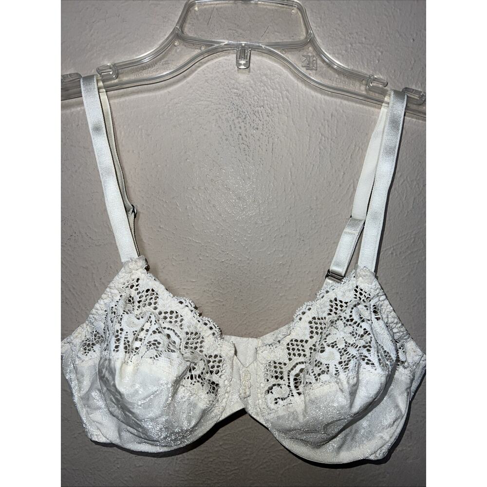 VINTAGE WONDERBRA SIZE 34C IVORY 7664 LACE Sparkling Satin Second Skin Unlined